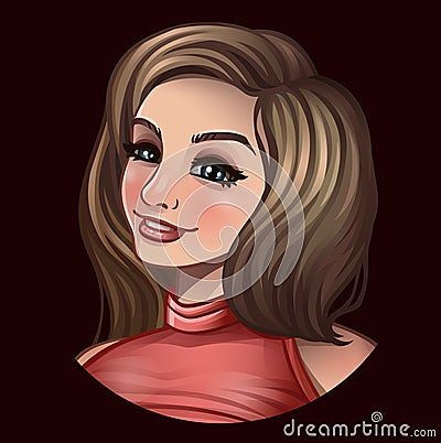 Portrait of beautiful brown-haired girl Vector Illustration