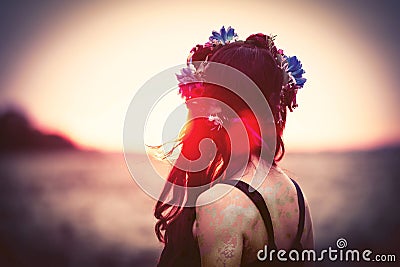 Woman with wreath Stock Photo