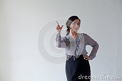 Portrait of a beautiful business woman Asian woman shows the direction of the hand Stock Photo