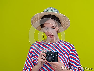 Portrait of beautiful female photographer close up Stock Photo