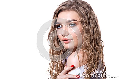 Portrait of beautiful girl with beautiful soft make-up and light Stock Photo