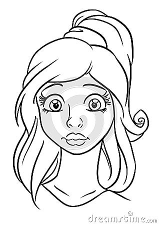 Portrait beautiful girl contour illustration Cartoon Illustration