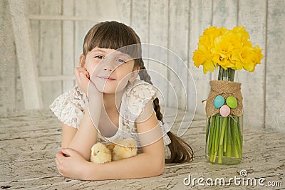 Portrait of a beautiful girl Easter decor Stock Photo