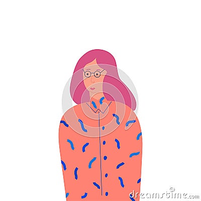 Portrait of a beautiful girl in half-turn. Young woman. Avatar for social networks. Fashion and beauty. Bright vector Vector Illustration