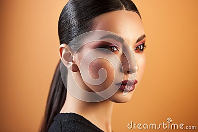 Portrait of beautiful girl professional make-up artist Stock Photo