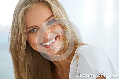 Portrait Beautiful Happy Woman With White Teeth Smiling. Beauty Stock Photo