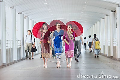 Portrait of Beautiful Laos women wear traditional dress Stock Photo