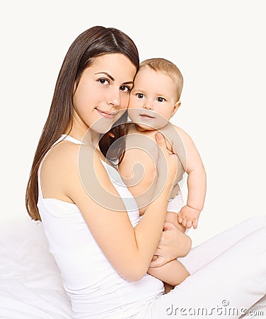 Portrait beautiful loving mom and cute baby on hands Stock Photo