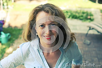 Portrait of beautiful real 40 years old woman Stock Photo