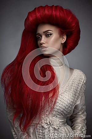 Portrait of beautiful red haired woman Stock Photo