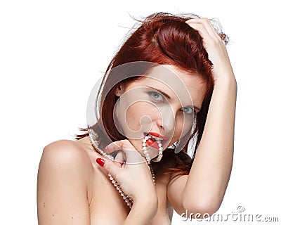 Portrait of beautiful red- haired woman. Stock Photo