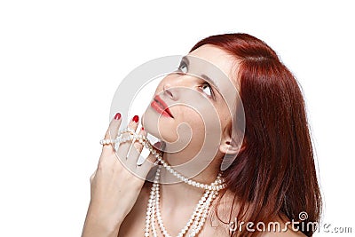 Portrait of beautiful red- haired woman. Stock Photo