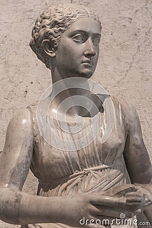 Portrait of beautiful Roman woman realized in stone, Rome, Italy Editorial Stock Photo