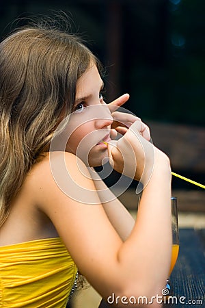 Portrait beautiful sad girl think about it Stock Photo