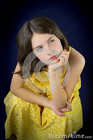 Portrait of beautiful sad little girl Stock Photo