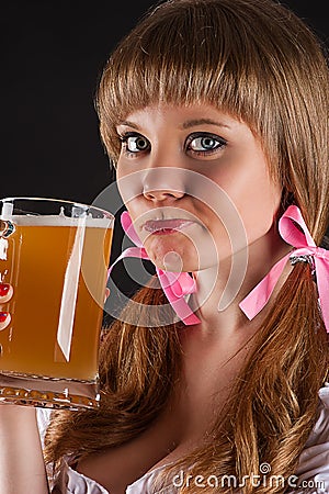 Portrait beautiful sad woman Oktoberfest Stock Photo