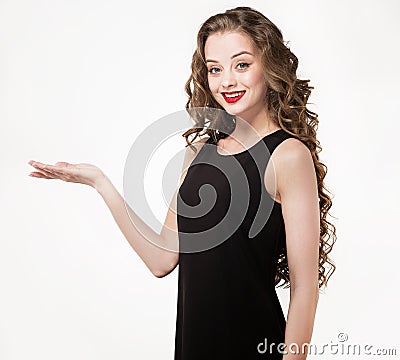 Portrait of a beautiful sensuality woman in black dress with long curly hair Stock Photo