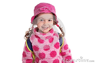 Portrait of a beautiful smiling child on a white background. Little girld ready for kindergarten and school Stock Photo