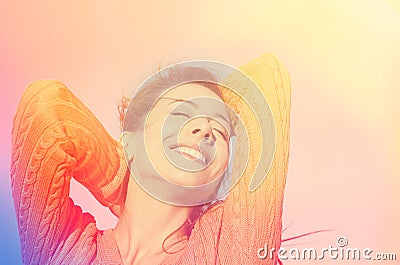 Portrait of a beautiful sunshine girl. Stock Photo