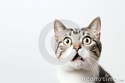 Portrait of a beautiful surprised cat , closeup, isolated on white background Stock Photo