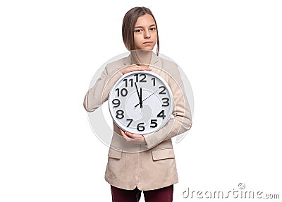 Teen girl with clock Stock Photo