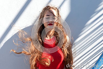 Portrait of a beautiful teenage girl in a youth style Stock Photo