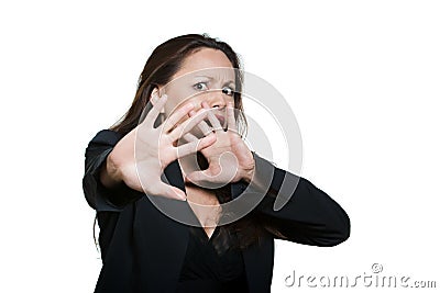 Portrait of beautiful terrified Asian woman Stock Photo