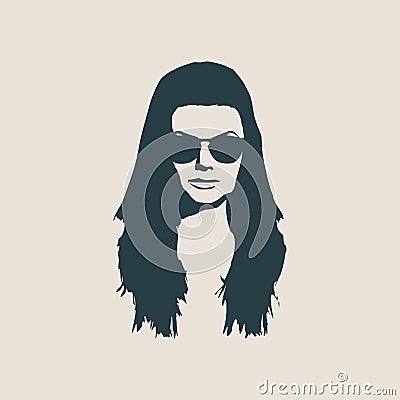 Portrait of beautiful woman in black sunglasses. Vector Illustration