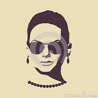 Portrait of beautiful woman in black sunglasses. Vector Illustration