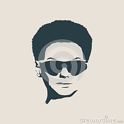 Portrait of beautiful woman in black sunglasses. Vector Illustration