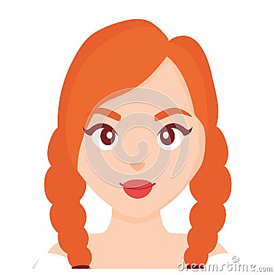 portrait beautiful woman with braid hair Cartoon Illustration