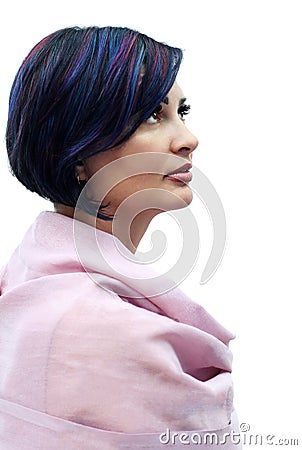 Portrait of beautiful woman with bright colourful hair Stock Photo