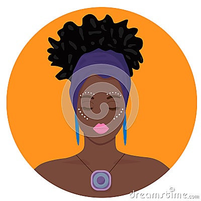 Portrait of a beautiful woman. Modern afro american girl with curly hair Vector Illustration