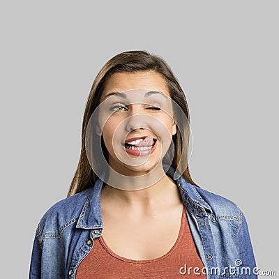 Woman with crazy face Stock Photo