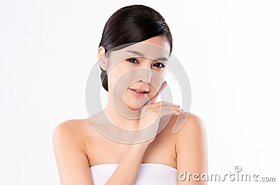 Portrait beautiful young asian woman clean fresh bare skin concept. Asian girl beauty face skincare and health wellness, Facial Stock Photo