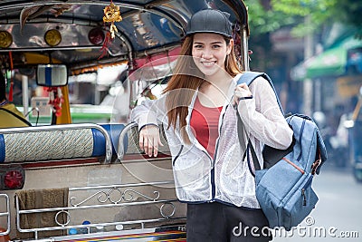 portrait of beautiful Young Asian women tourist traveler smiling Stock Photo