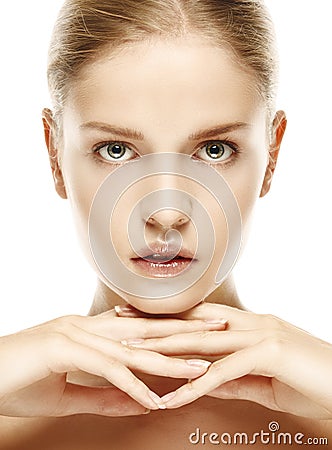 Portrait of beautiful young blond woman with clean face Stock Photo