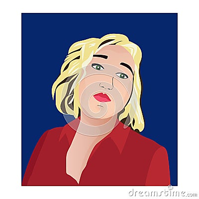 Portrait of a beautiful young girl. Blond curly hair, bright red lipstick.European young successful woman avatar. Vector Illustration