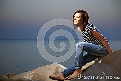 Portrait of a beautiful young girl with jean Stock Photo