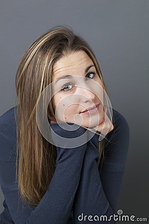 Portrait of a beautiful young girl with moles smiling Stock Photo
