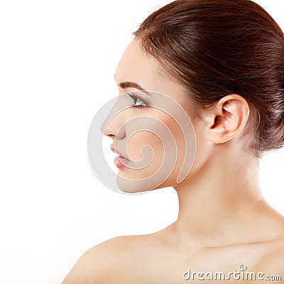 Portrait of beautiful young woman face in profile Stock Photo