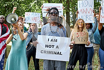 Portrait of black american guy during BLM manifestation Editorial Stock Photo