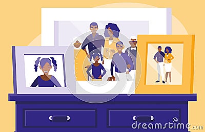 Portrait of black family picture in drawer Vector Illustration