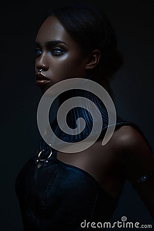 Portrait of black woman with gothic collar Stock Photo