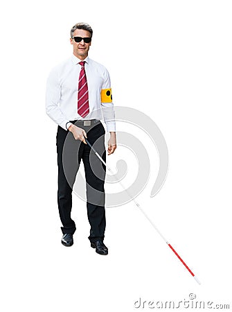 Portrait Of A Blind Man On White Background Stock Photo