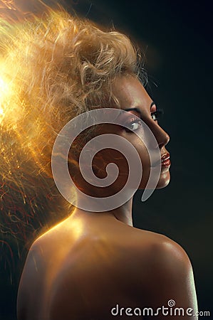 Portrait of a blond with burning hair Stock Photo