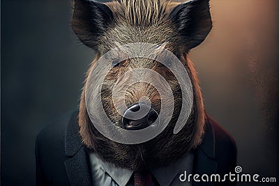 Portrait of a boar dressed in a formal business Cartoon Illustration