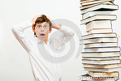 Portrait of a boy with books. Stock Photo