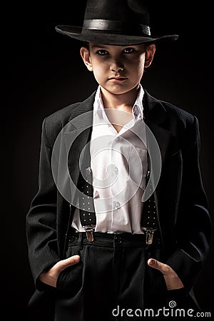 Portrait of a boy in an image of the gangster Stock Photo