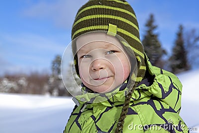 Portrait of a boy on sunny winter day Stock Photo